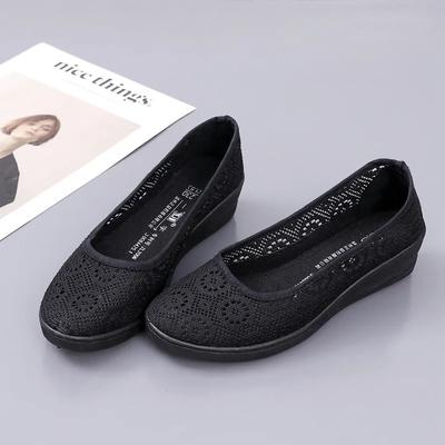Chaussures en maille creuse noire pure respirantes d'été à enfiler chaussures de travail esthéticienne sport petites chaussures noires vieux Pékin