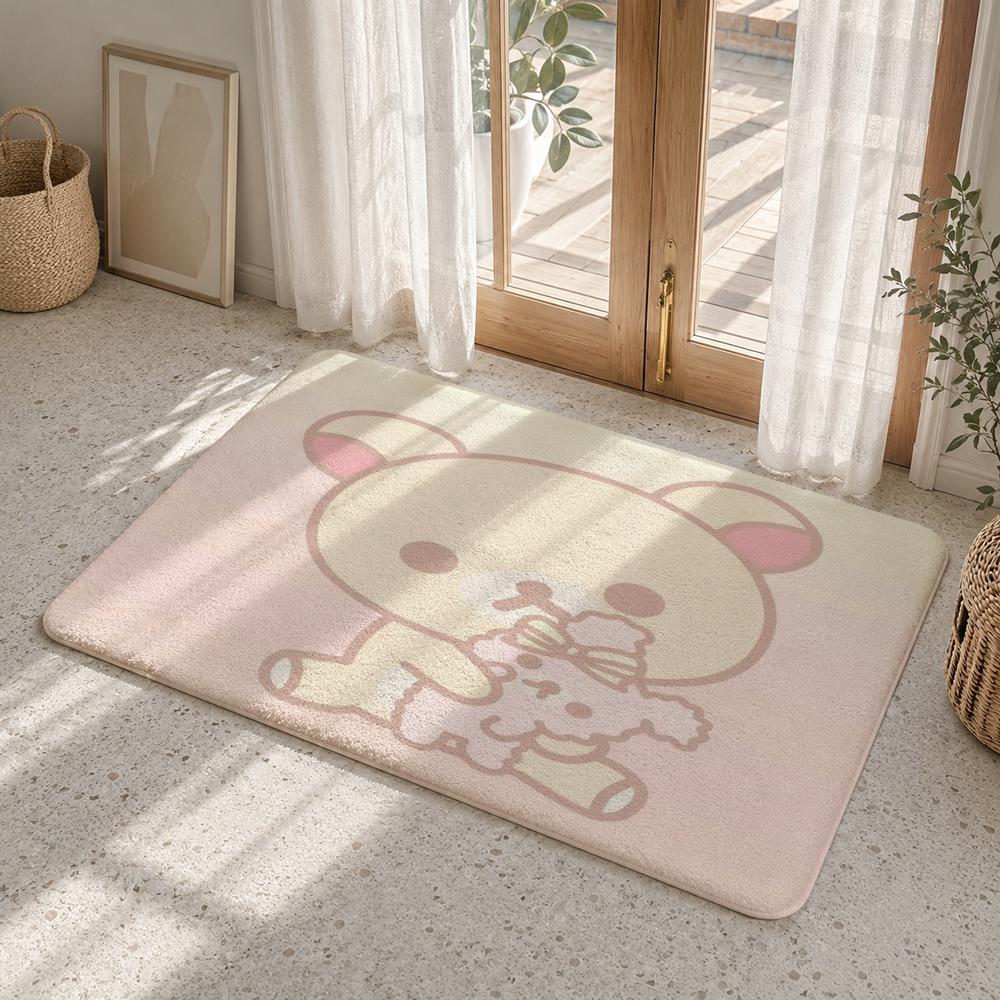 Cute Cartoon Rilakkuma Floor Mat Flannel Rug Non Slip Absorbent Soft Washable For Entryway Hallway Bathroom Kitchen Decor