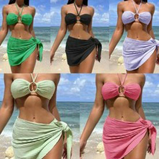 2025 Marble Pattern Ribbed Bikini Women's Three-Piece Set