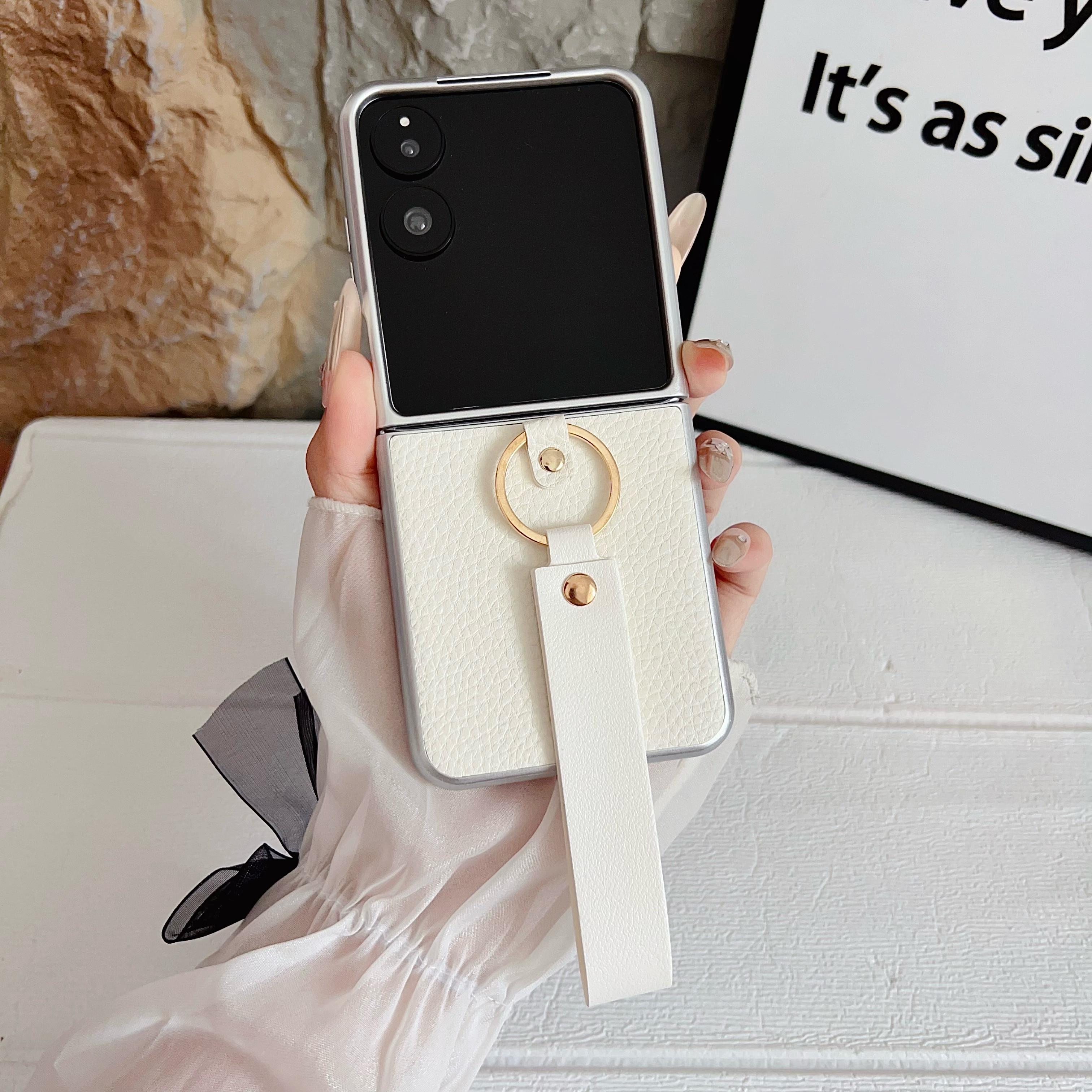 Luxury Litchi Pattern Leather Phone Case Suitable for Xiaomi Mix flip ,Mix flip2 with Hand Rope Buckle Cover Xiaomi Mix Flip