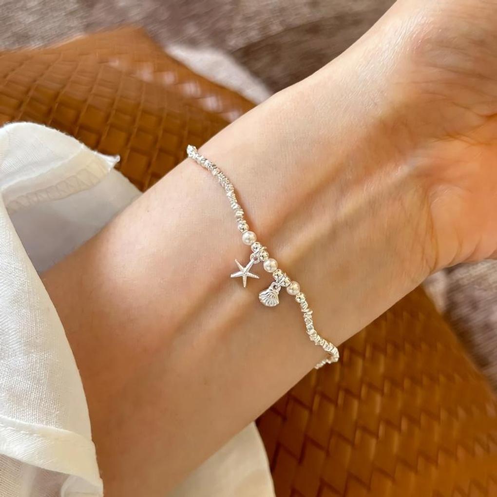 Women's 925 Silver Starfish Shell Pearl Bracelet