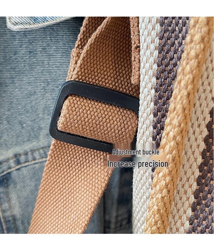 Women's Large Capacity Striped Canvas Tote Bag - Casual Shoulder Handbag