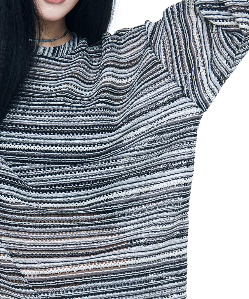 C WEAR BY THE GENIUS Oversized See-Through Craft Knit Pullover Black