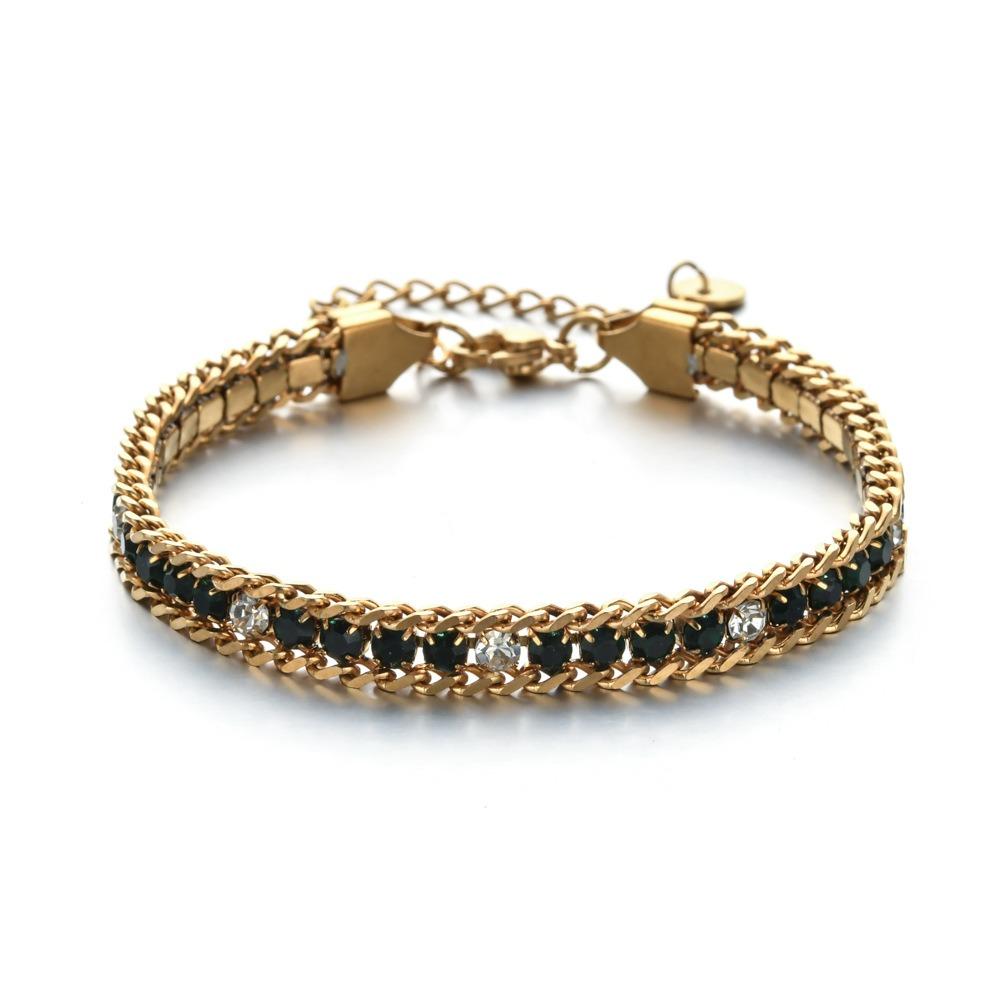 Luxury Iced Out Chain Bracelet Gold Color Shiny Rhinestone Bangle  Jewelry Gifts
