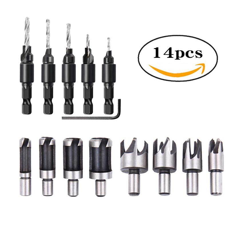 Titanium-Plated Hex Handle Cork Drill & Countersink Bit Set