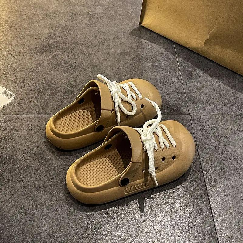 

Модная обувь для женщин Слипоны с круглым носком Мягкая обувь из новой коллекции Дизайнерские роскошные женские тапочки из ЭВА Нескользящие водонепроницаемые сандалии 40-41