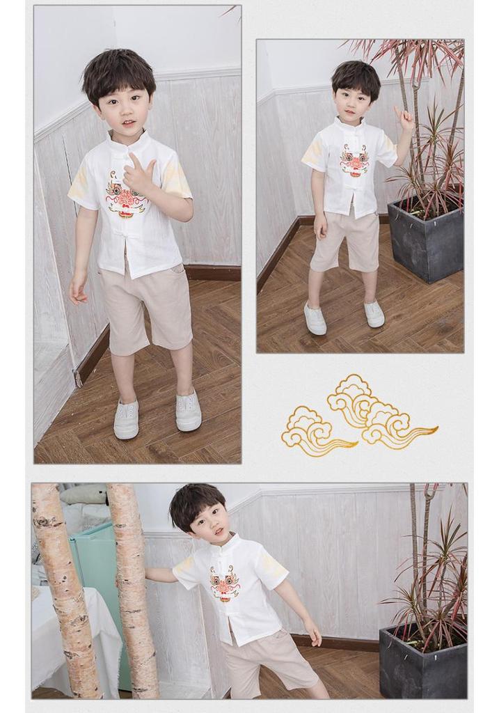 Kinder Baumwoll-Leinen Hanfu Set: Kurzarm & Shorts, Tang-Anzug Antikes Kostüm für Jungen & Mädchen - Zweiteiliges Performance-Outfit