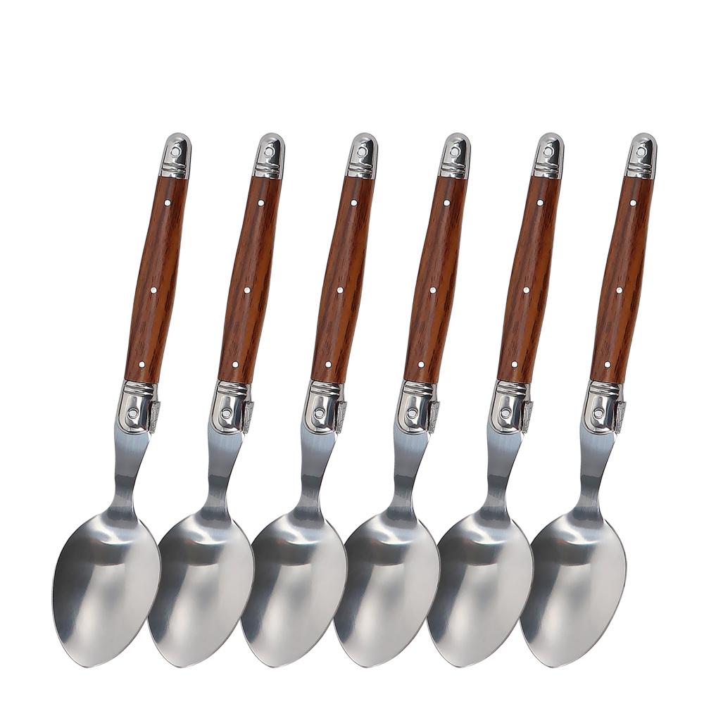 Jaswehome 4/6/24Pcs Wood Grain Dinnerware Serrated Steak Knives Set Full Tang Table Utensil Dinner Spoon Fork