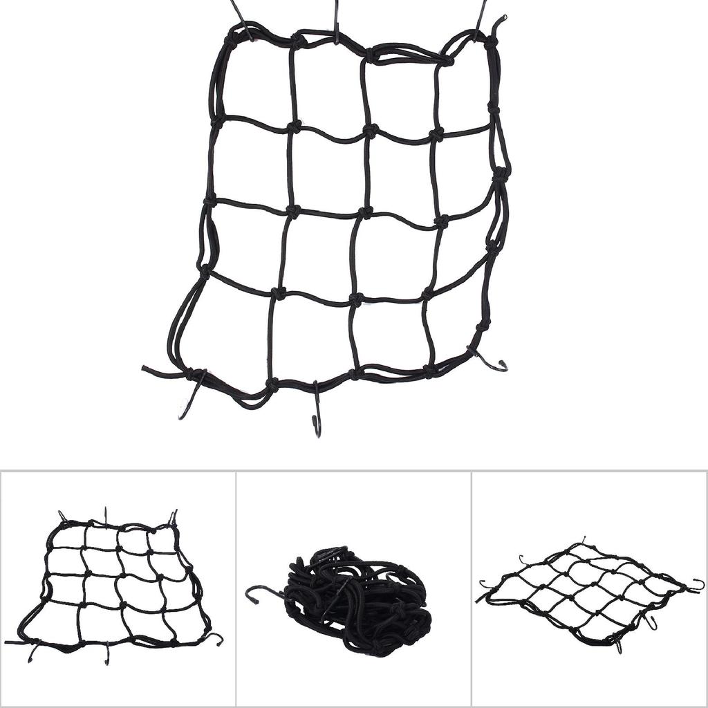 Motorbike Motorcycle Helmet Bungee Luggage Cargo 6 Hooks Black Net Hold Down