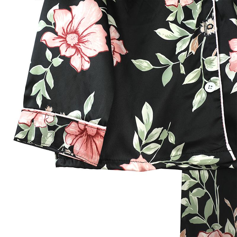 Drucken Blumen Pyjamas Set Frauen Koreanische Hause Tragen Lange Ärmeln Set Satin Lange Hose Casual Chic Nachtwäsche Trend