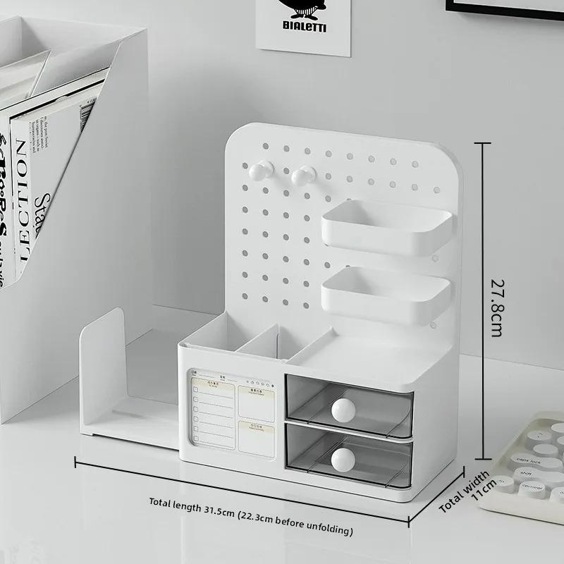 All In One Desk Storage Organizer With Pen Holder Pegboard And Drawers For School Office And Makeup Supplies