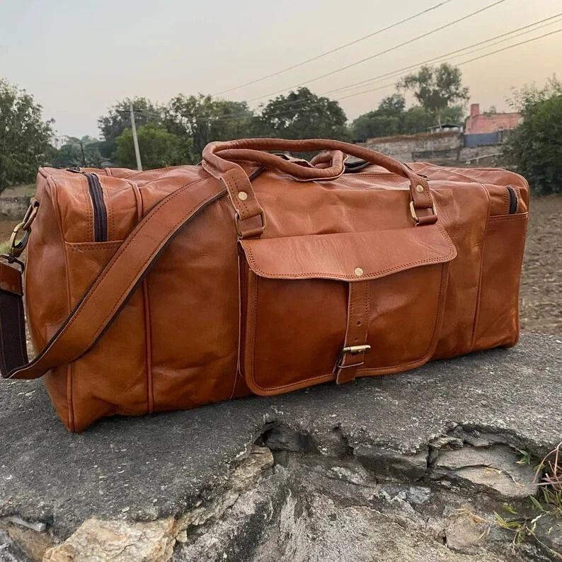 Genuine Leather 'Vintage Gym Weekend Bag Travel Duffle Overnight Luggage Men'