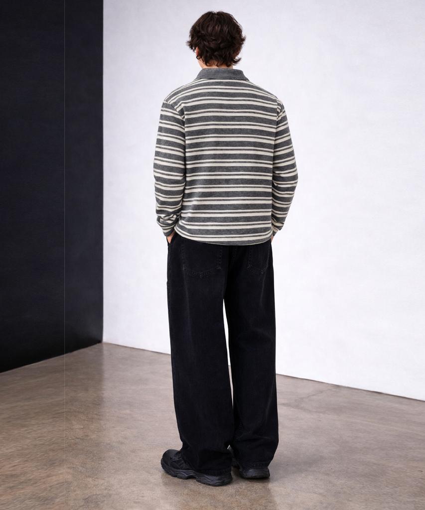 AZENDER Striped Polo Shirt Melange Gray