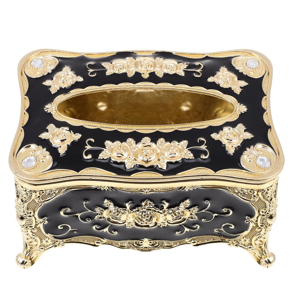 Gold Edge Tissue Box Home Storage European Style Case Rose Pattern Holder Abs Plastic Kitchen Ganization Boxes