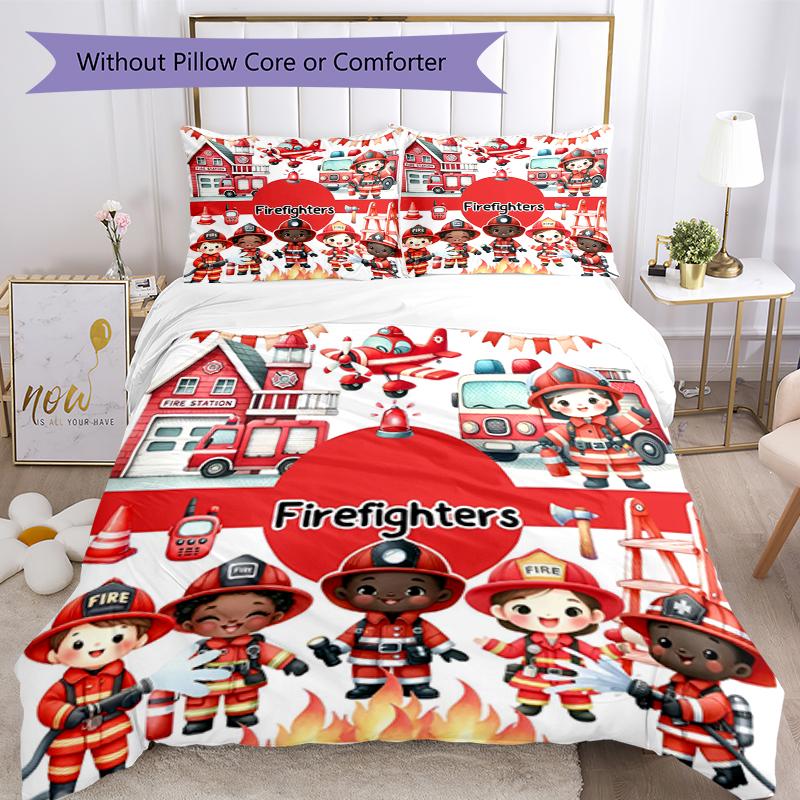 3pcs Fire Truck Bedding Set Duvet Cover Closure Includes 1 Duvet Cover & 2 Pillowcases, Soft and Comfortable for All Seasons.