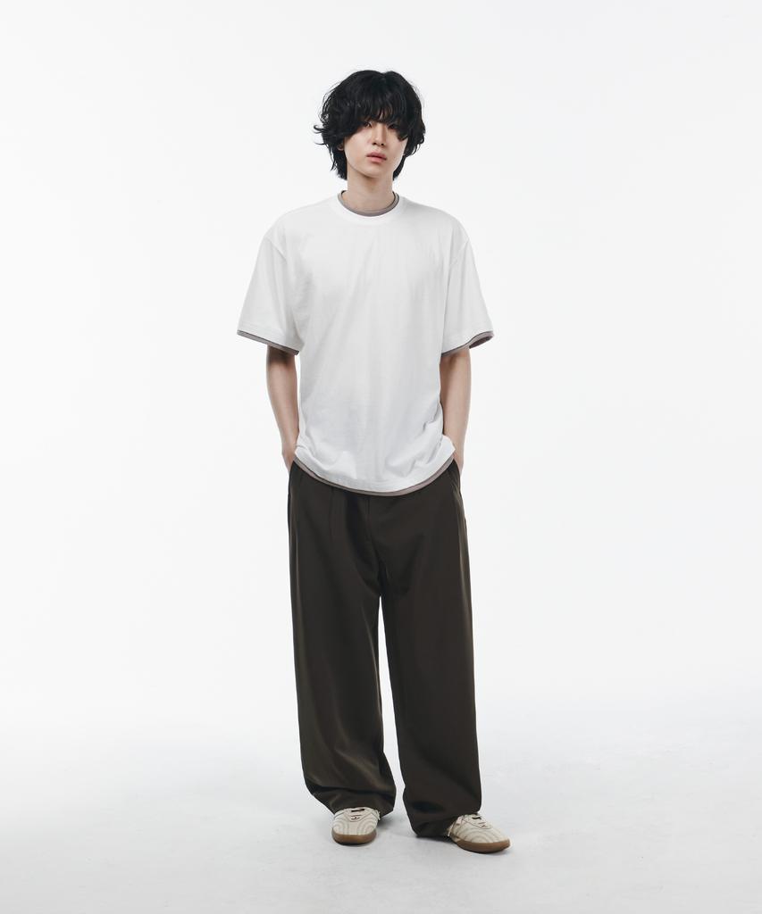 SIGNATURE Double-Tuck Wide Slacks [Deep Brown]