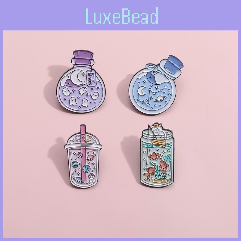 Creative Space Astronaut Alloy Brooch Cute Animal Ghost Drift Bottle Milk Tea Cup Badge For Fashionable Accessory Collection