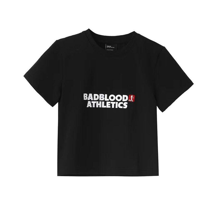 South Korea Badblood Sexy Short T-shirt Women's Summer Casual Embroidered Slim Slim Looking Midriff Outfit round Neck Tops Tide
