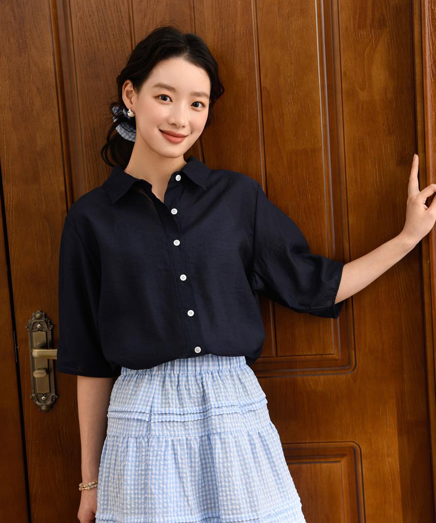 PIGMENT Shine Puff Collar Blouse (Pbe07M-Wnbw004)