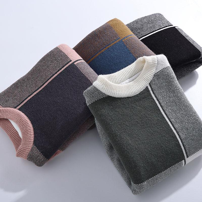 

Мужской Цвет Блокирующий Плюшевый Повседневный Круглый Шея Вязаный Свитер