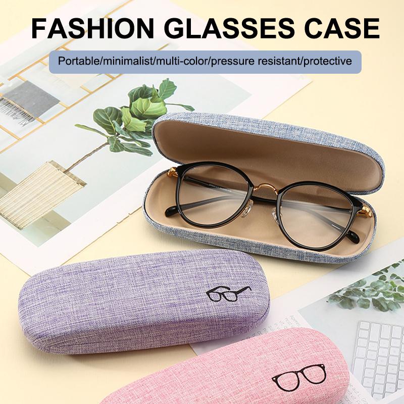 1Pc Pu Leather Eyeglass Box Wood Grain Hard Kit Holder Metal Reading Glasses Case For Men And Women Pu Leather Eyeglass Box