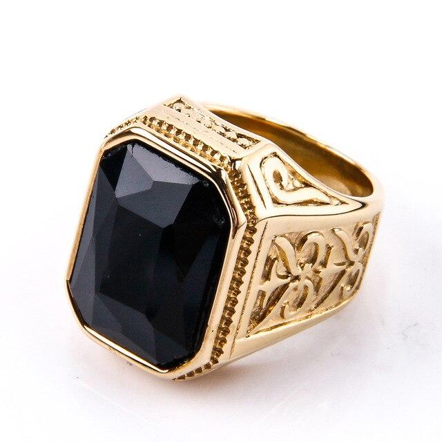 Luxury Square Big Stone Engagement Ring Men Stainless Steel Punk Skeleton Gothic Black Wedding Rings