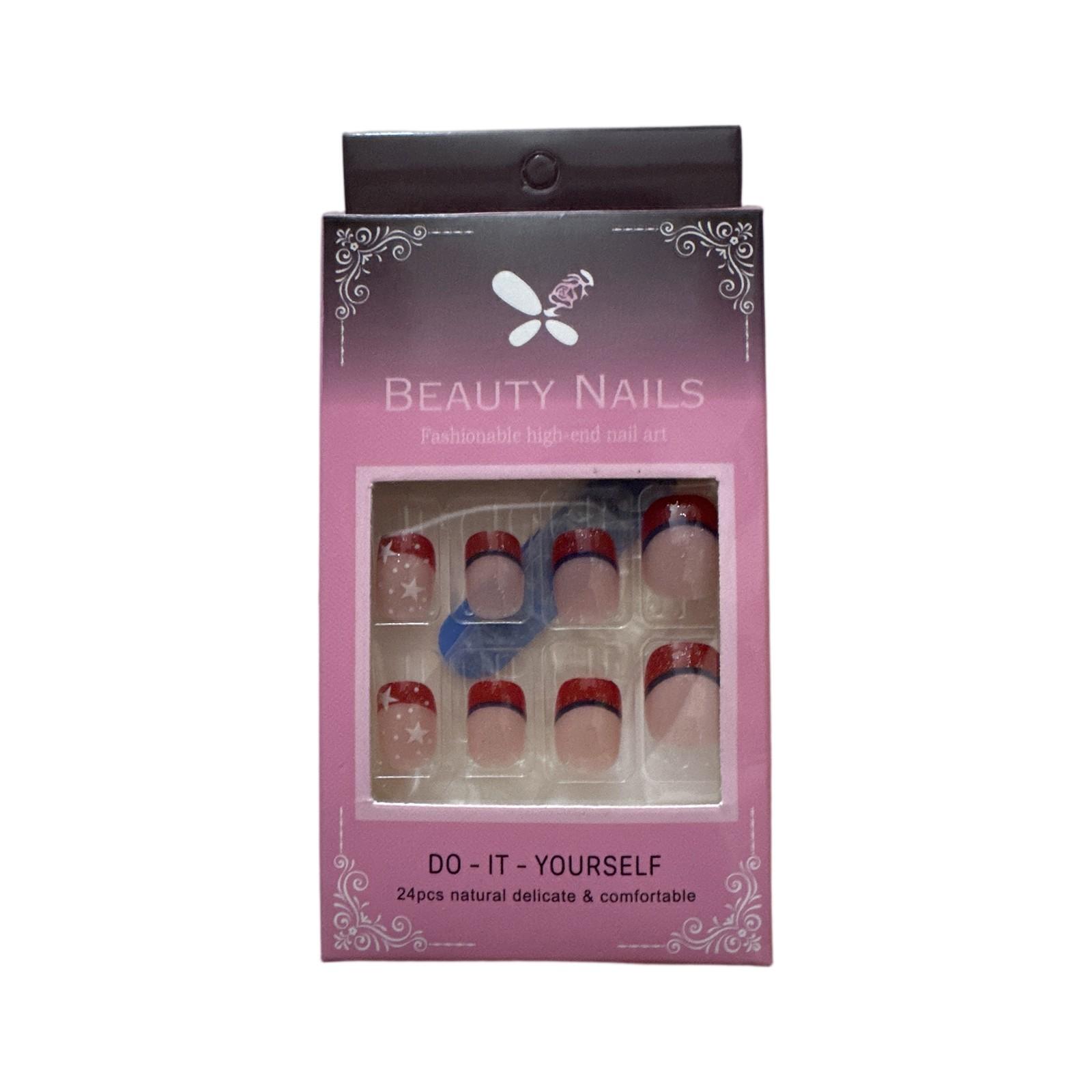 

24 шт. День независимости Пресс-накладные ногти Короткие квадратные накладные ногти с американским флагом Патриотический дизайн Французские типсы Накладные ногти Полное покрытие Глянцевый Ac One Size