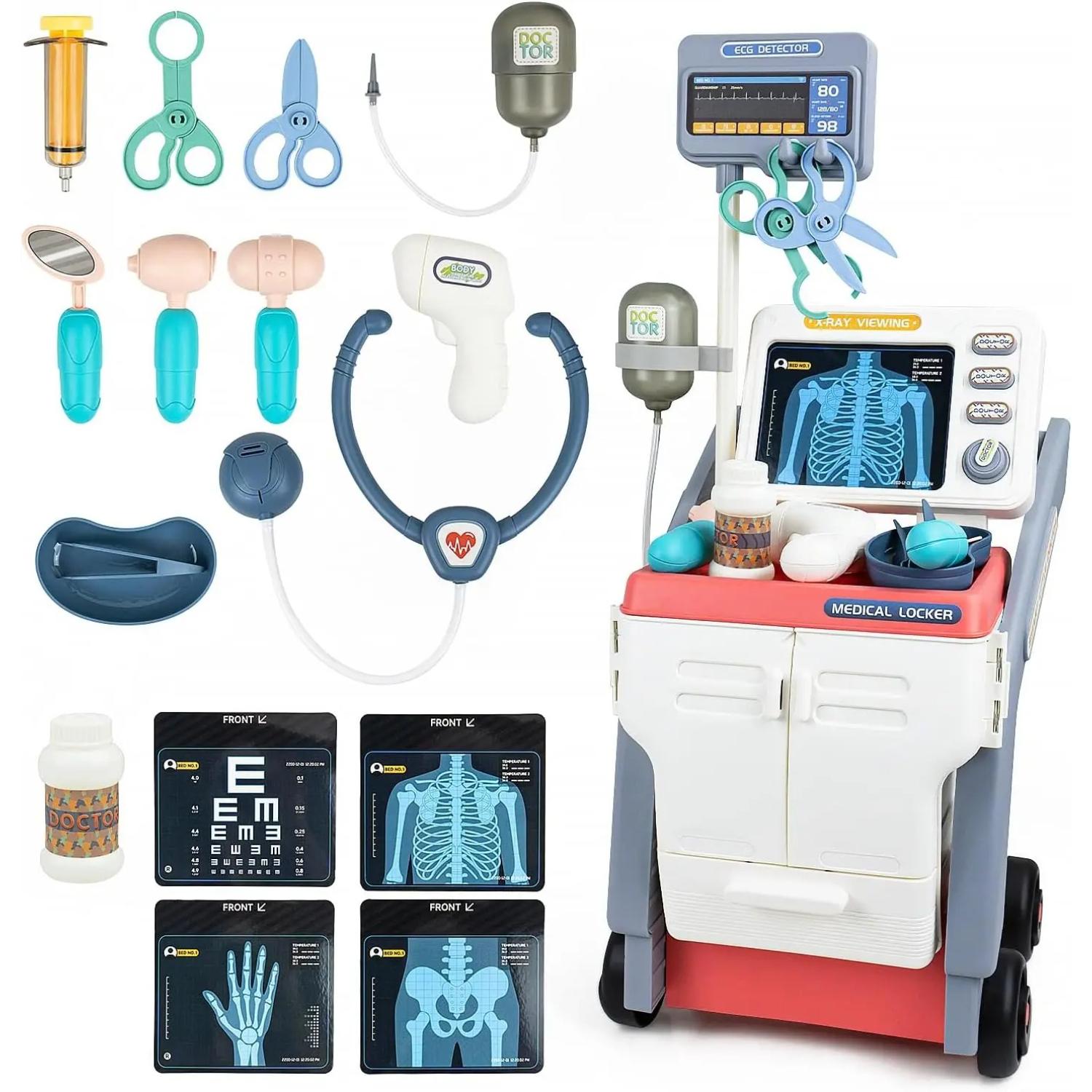 

Doctor Kit Plaything Pretend Play Doctor Games For Toddlers Medical Cart Kit With Sounds Thermometer Stethoscope Ct X-Ray Plaything For Kids