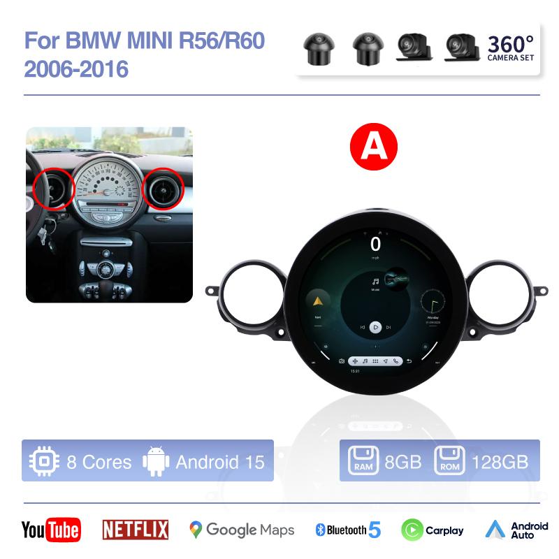 Android 15 For BMW Mini Cooper R56 R60 2006-2016 OLD TO NEW Auto Carplay Car GPS Navigation Stereo Multimedia Player 360 Tools
