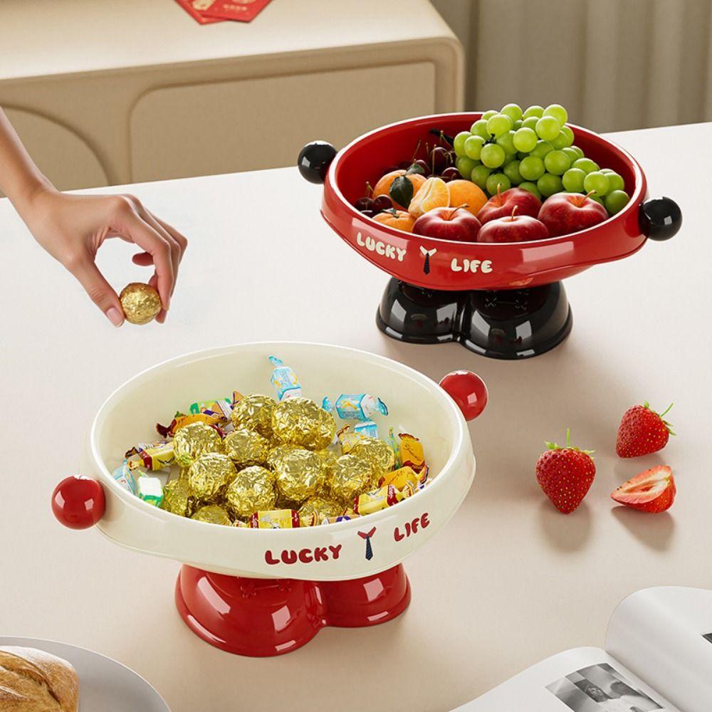 Dopamine Fruit Plate Multifunctional High Footed Candy Snacks Plater Bottom Drainage Handle High Footed Tray Desktop Ornament