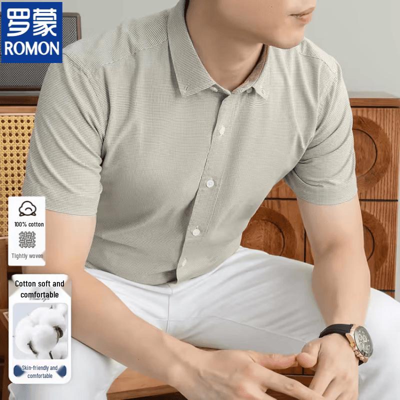 Romon Men s Short-Sleeve Oxford Cotton Shirt 2XL