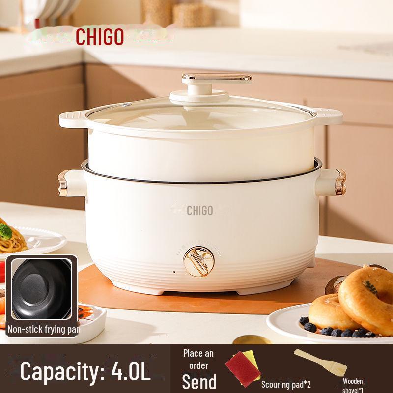 

Электрическая многофункциональная плита с антипригарным покрытием Chigo: Горшки для жарки, сковороды и принадлежности для приготовления лапши для общежития и дома 1.5m upgraded power cord