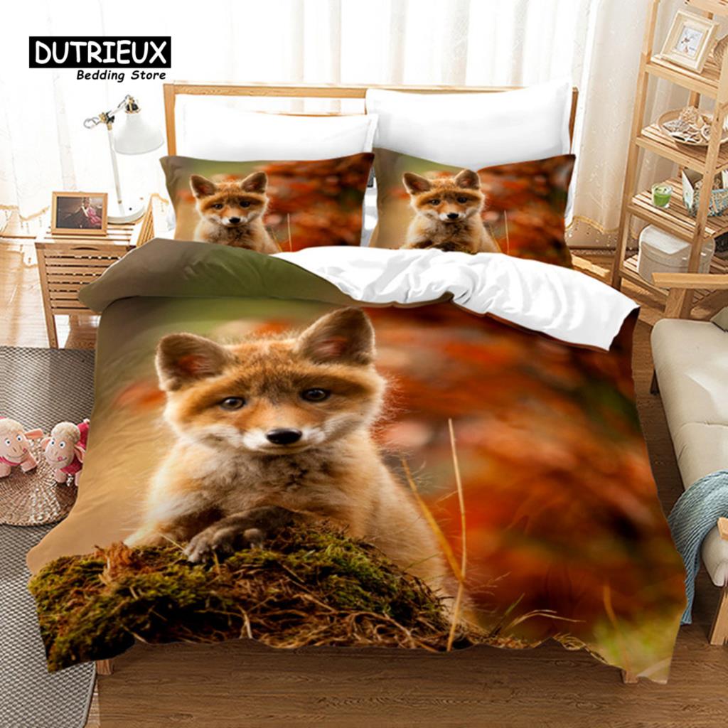 Cozy Elegant Twin Kids Fox Size Polyester Wild Animal Orange For Child Girls Teen Bedroom Decor Comforter