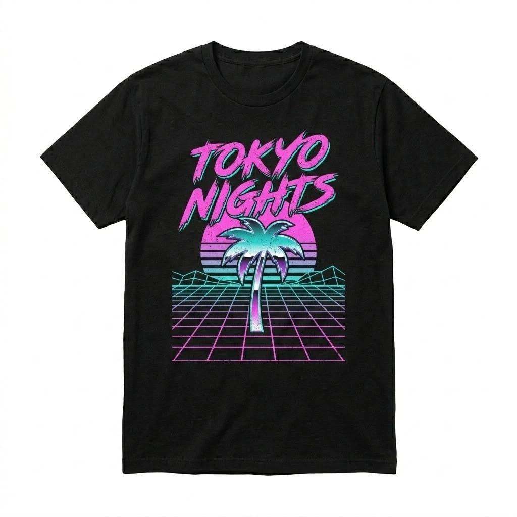 Tokyo Nights Retro 80s Synthwave Palm Tree Aesthetic T-Shirt XXXXL