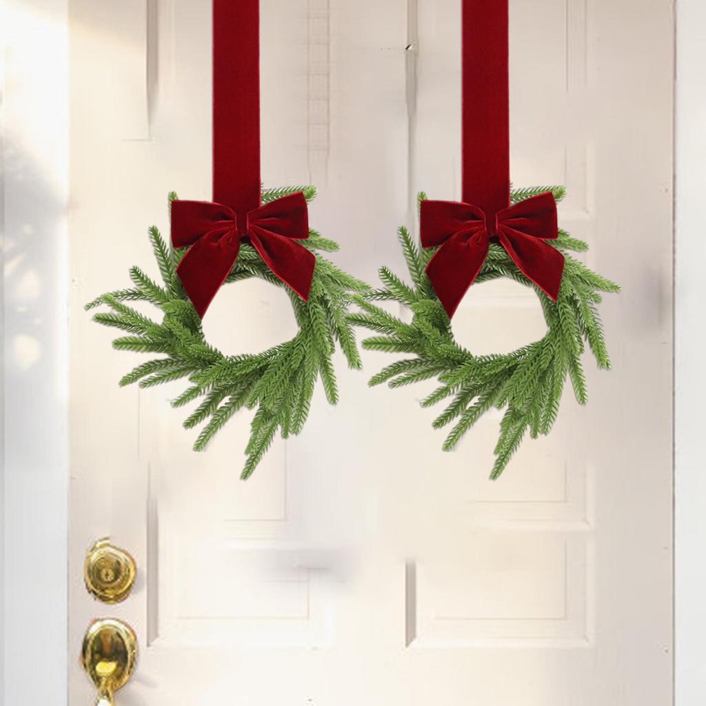 Small Christmas Wreath 6-Piece Christmas Decor Artificial Door Wreaths Decorations With Red Bows For Door Wall Stairs Railing