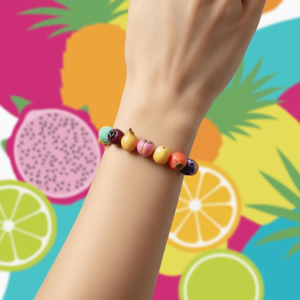 Resin Fruit Resin Bracelet Elastic Rope Mango Summer Dopamine Wrist Jewelry Cartoon Multi-color Y2K Beaded Bracelet