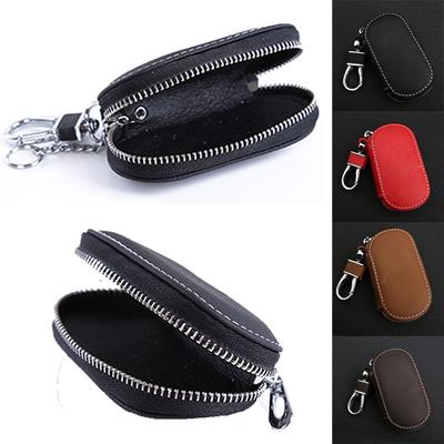Portable Coin Purse Solid Car Key Bag Zipper Leather Case Key Cover