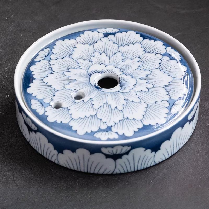Ceramic Double-layer Water Storage Tea Tray Chinese Style Dry Foam Tray Circular Tea Set Tray Home Tea Ceremony Accessories 14.5x3.5cm