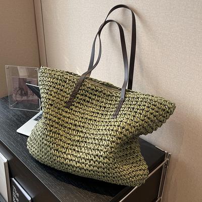 Bolsa de Palha Tecida de Alta Qualidade e Grande Capacidade Para Primavera Verão Versátil Uso no Trajeto Diário Bolsa de Palha Elegante Ideal Para Uso Diário