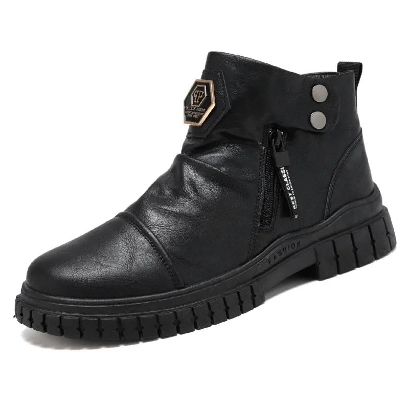 

Мужские ретро-ботинки для мотоциклистов, осень-зима, британский стиль, плюшевые удобные короткие ботинки для путешествий на открытом воздухе, спорта и отдыха 2024 39 чёрный