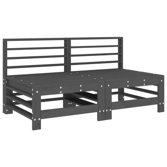 VidaXL Canapés centraux avec coussins 2 pcs gris bois de pin massif, canapé de jardin, siège de jardin, siège d'extérieur, 825690