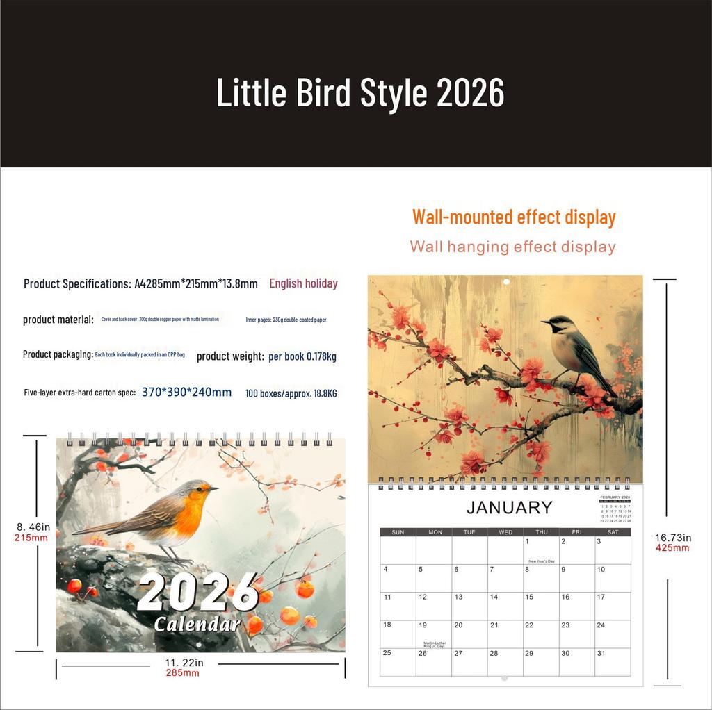 2026 English Wall Calendar - New Styles with Countdown Feature, Various Designs Available