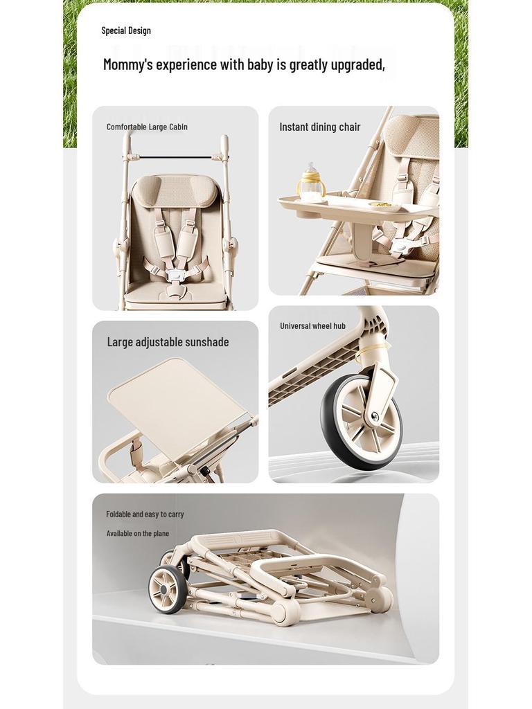 Compact Foldable Baby Stroller: Lightweight, One-Button Fold for Travel and Commuting
