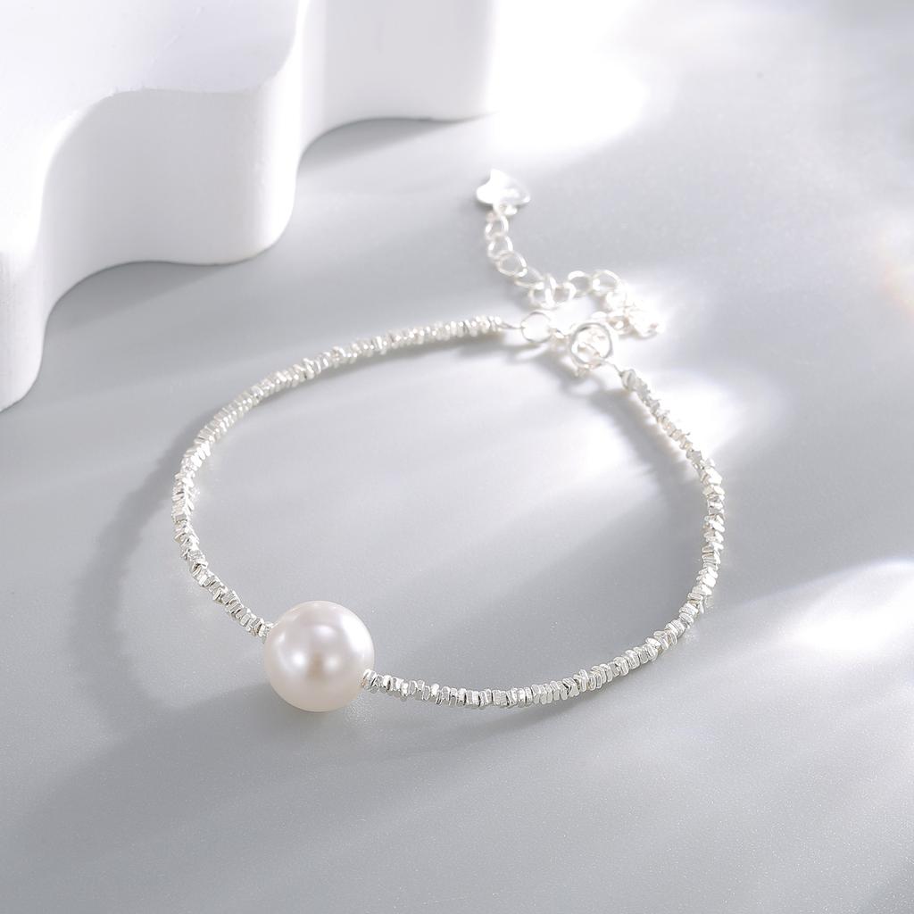 925 silver a few taels of broken silver, square necklace, female irregular broken silver, freshwater pearl, premium sense collarbone chain