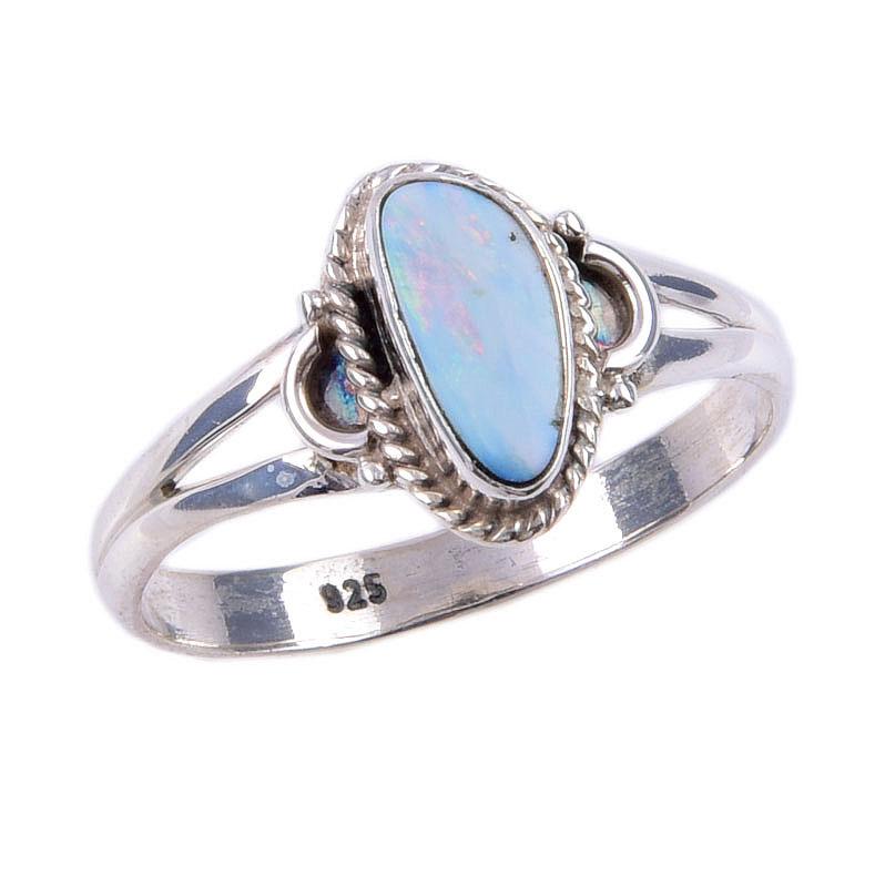 Natural Australian Opal Gemstone 925 Solid Sterling Silver Jewelry Ring S.9 e3K13