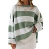 Autumn and Winter Women's Sweater, Women's Rolled Edge Round Neck Striped Color Blocked Knit Sweater