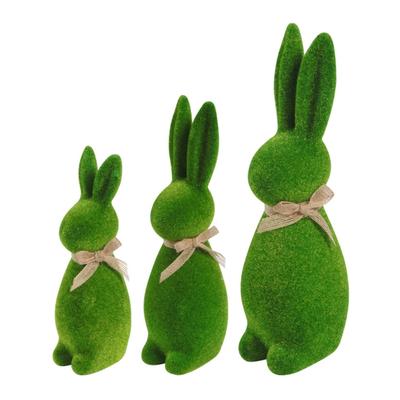 Easter Flocking Bunnies Decors Moss Bunnies Statues Rabbit Figurines Easter Decorations Tabletop Ornament Home Decors