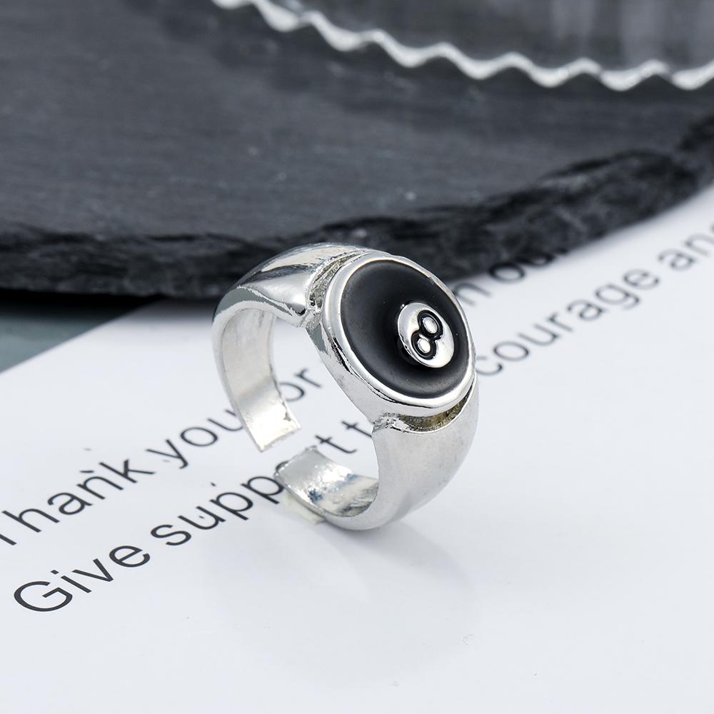 Punk Style Billiard Number Black 8 Opening Adjustable Rings Metal Alloy Rings Fashion Hip Hop Rock Jewelry For Women And Men