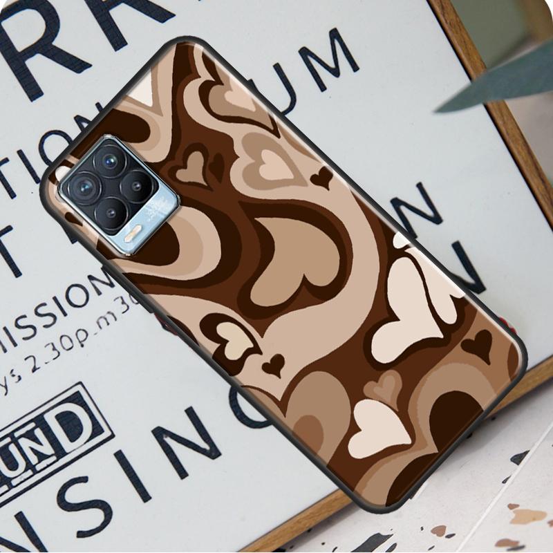 Latte Love Brown Heart Swirl Aesthetic Case For Realme 8 Pro 8i GT Master GT Neo 2 C21 Back Cover For OnePlus Nord 2 8T 9R 9 Pro
