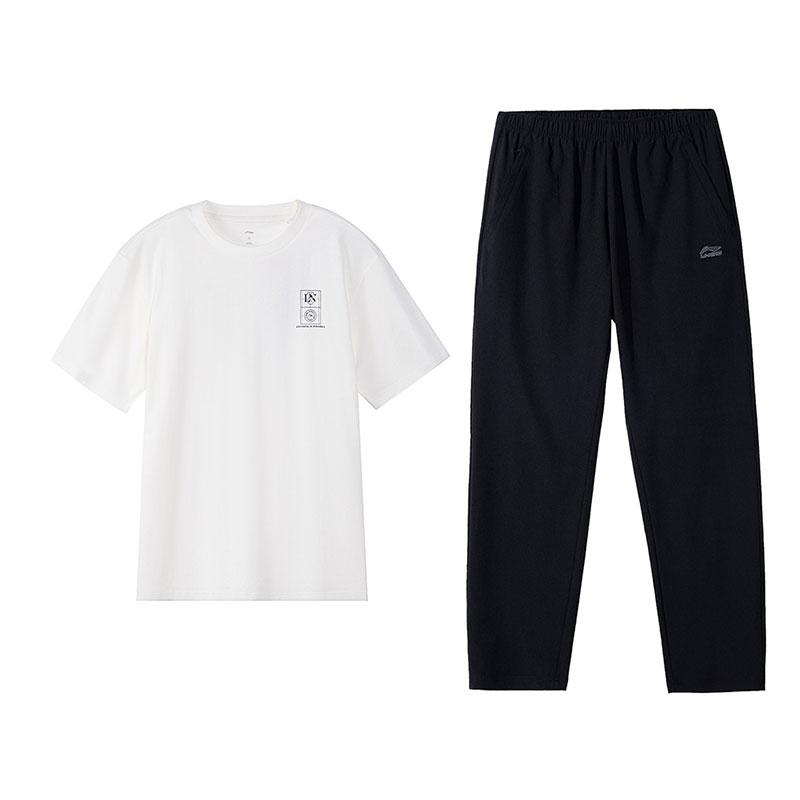 

Li-Ning Versatile Breathable Comfortable Cultural Shirt And Simple Straight Pants Casual Sports Suit Unisex suit Off-White Black W867-1+B07-1 S